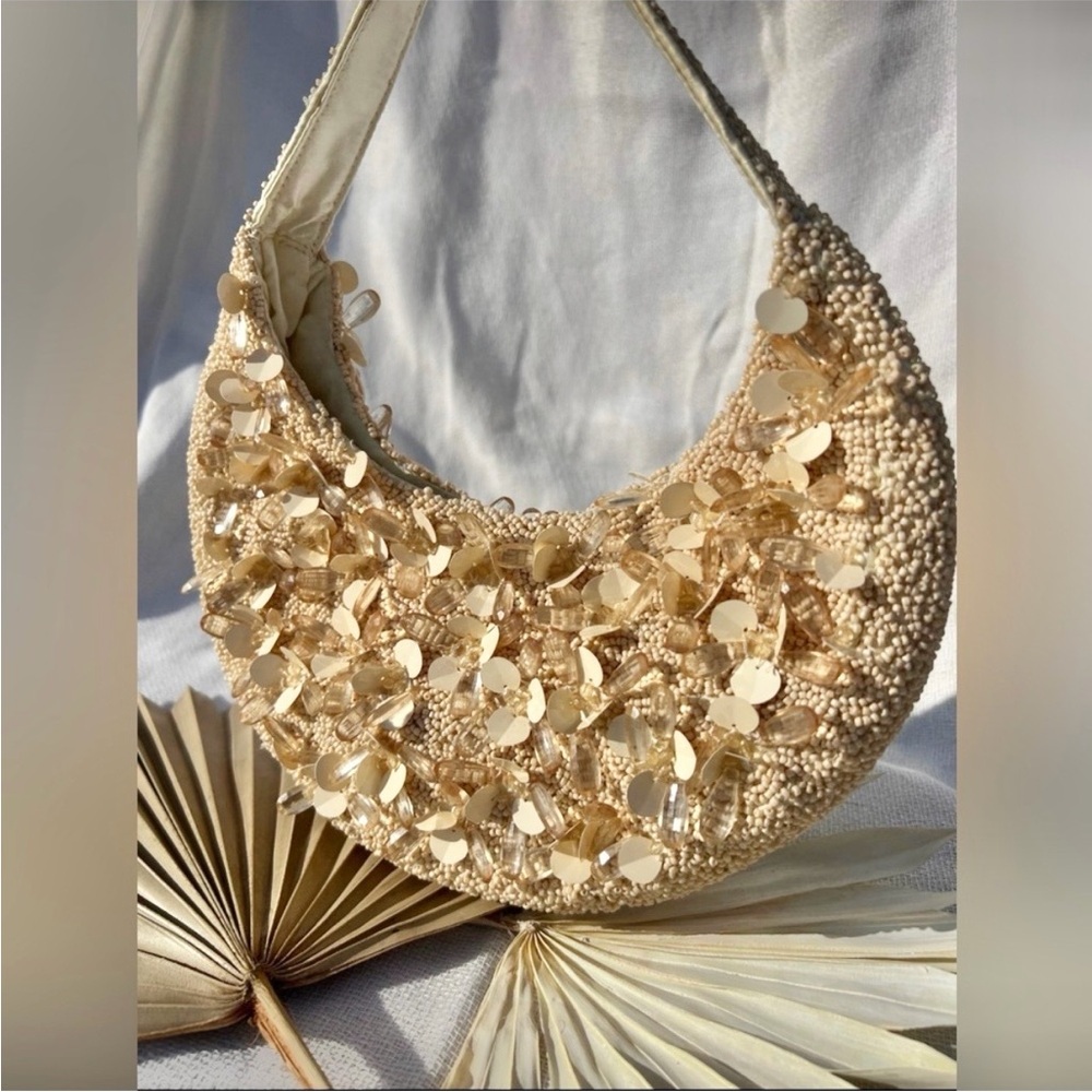 NWT viral bag — Cream beaded embellished bead & sequin purse handbag - Picture 5 of 7